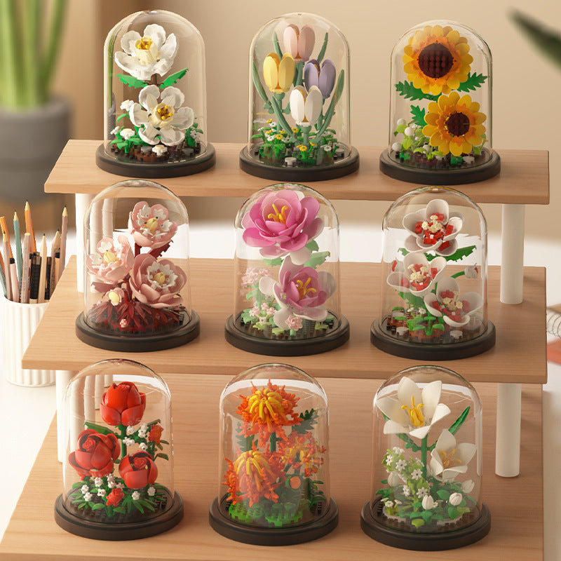 Eternal Flower Basket Decoration Rose Bouquet Children Educational Assembly Toy