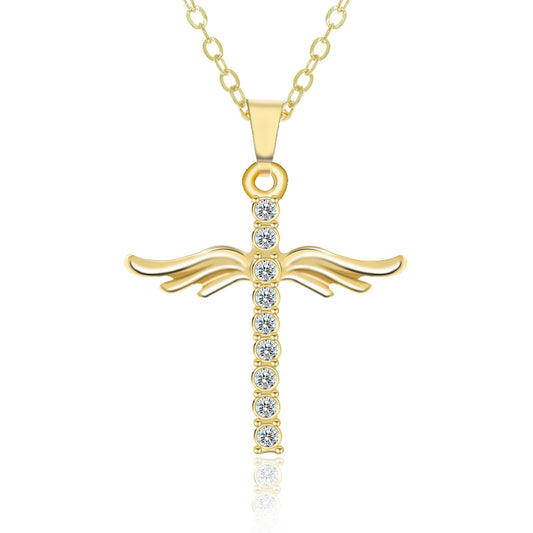 Angel Wings Cross Pendant Necklace For Woman With O Type Stainless Steel Chain Necklace Jewelry Gift